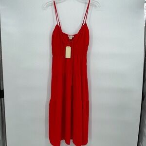 monteau Los Angeles Red Orange Tiered Spaghetti Strap Midi Dress Size S